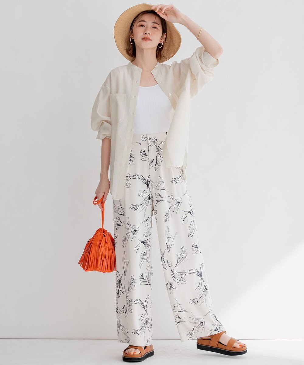 23区 【洗える】ラインフラワープリント ワイドパンツ 