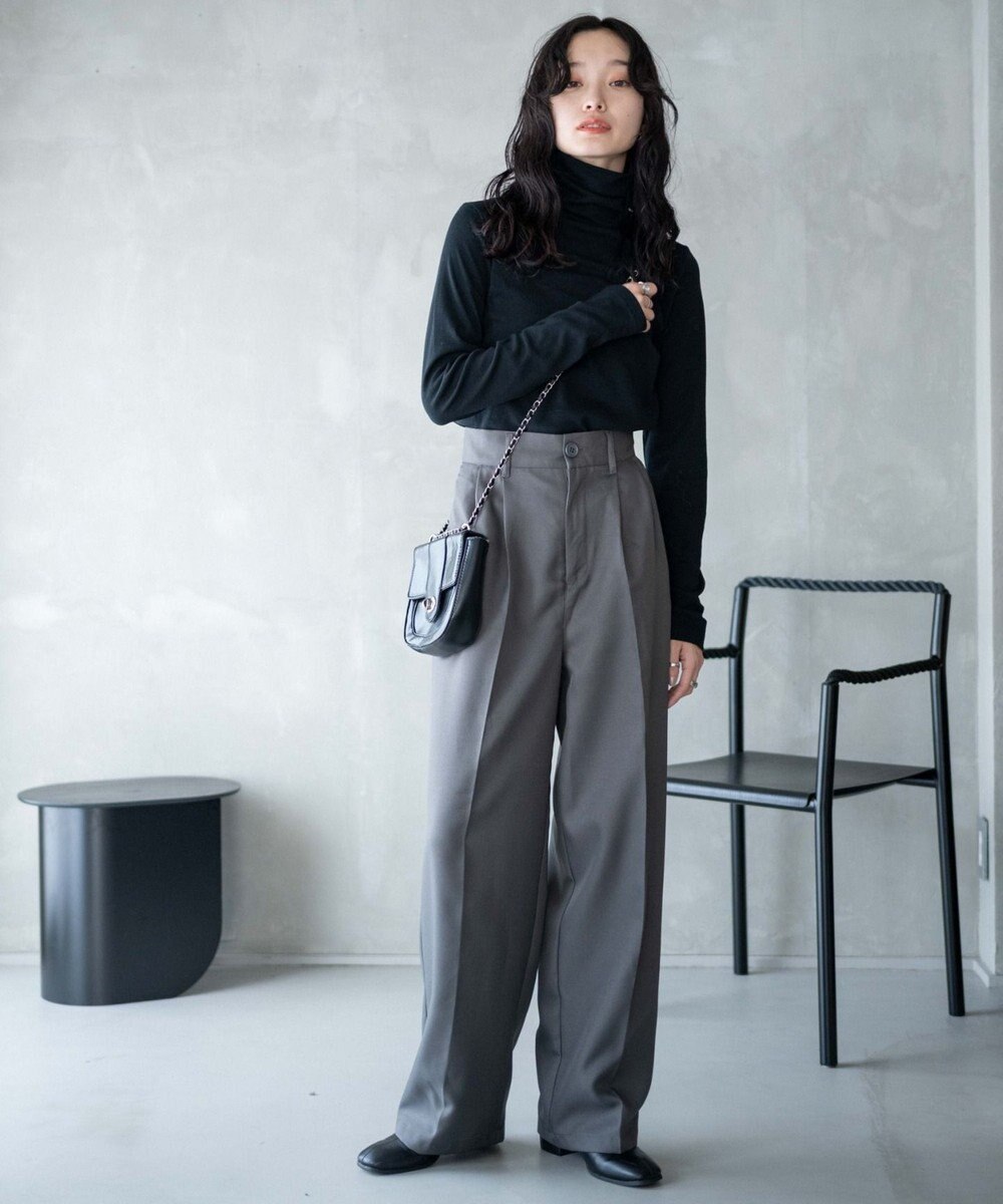 WEGO 【手洗い可】ハイウエストセンタープレスワイドパンツ 