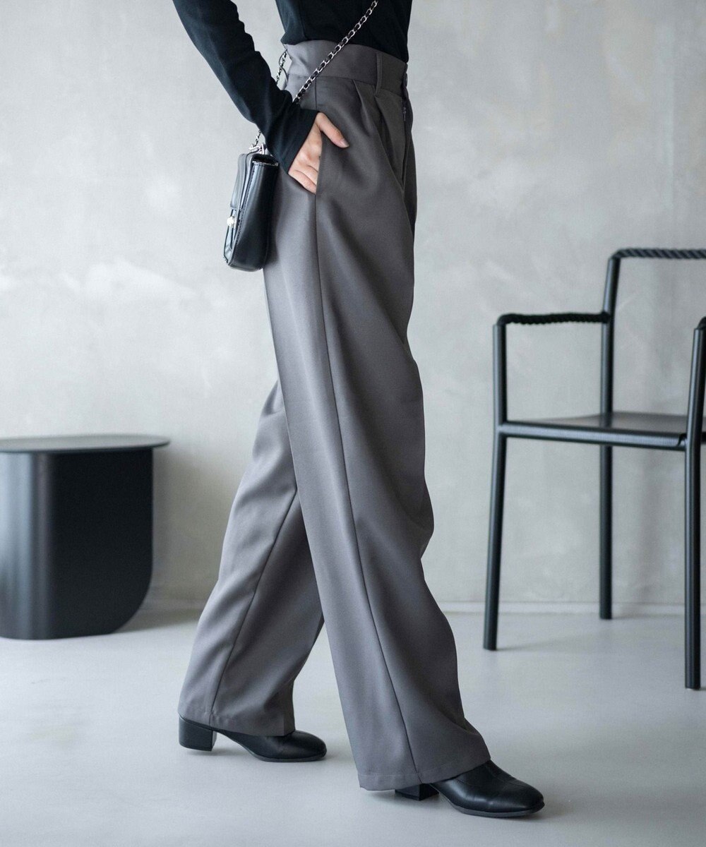 WEGO 【手洗い可】ハイウエストセンタープレスワイドパンツ 