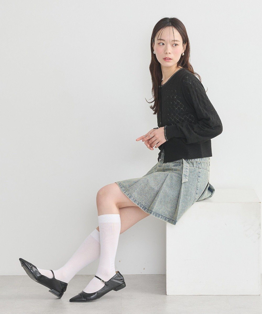 earth music&ecology シアースカラップ透かし編みカーディガン 