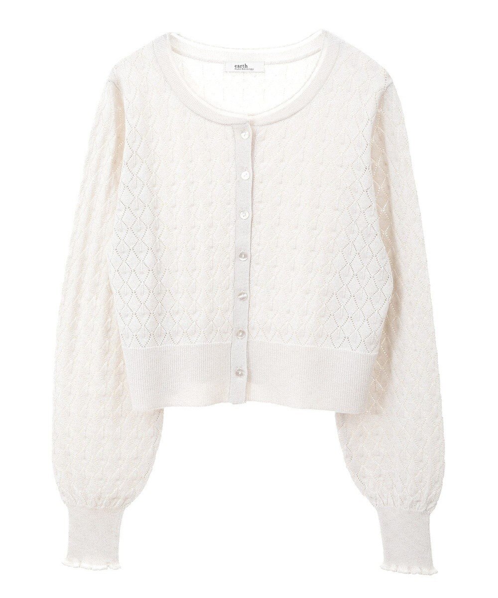 earth music&ecology シアースカラップ透かし編みカーディガン 