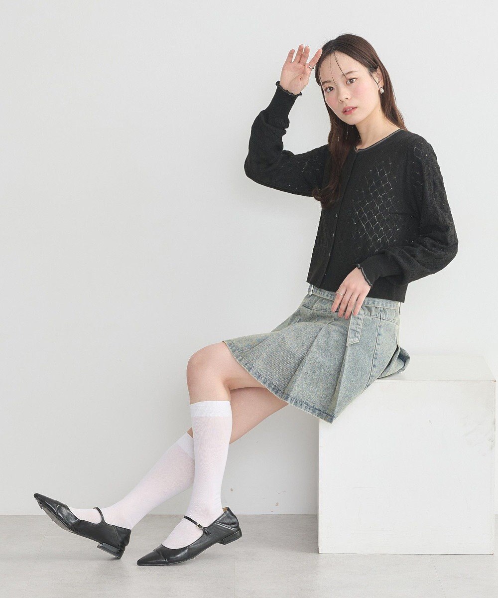 earth music&ecology シアースカラップ透かし編みカーディガン 