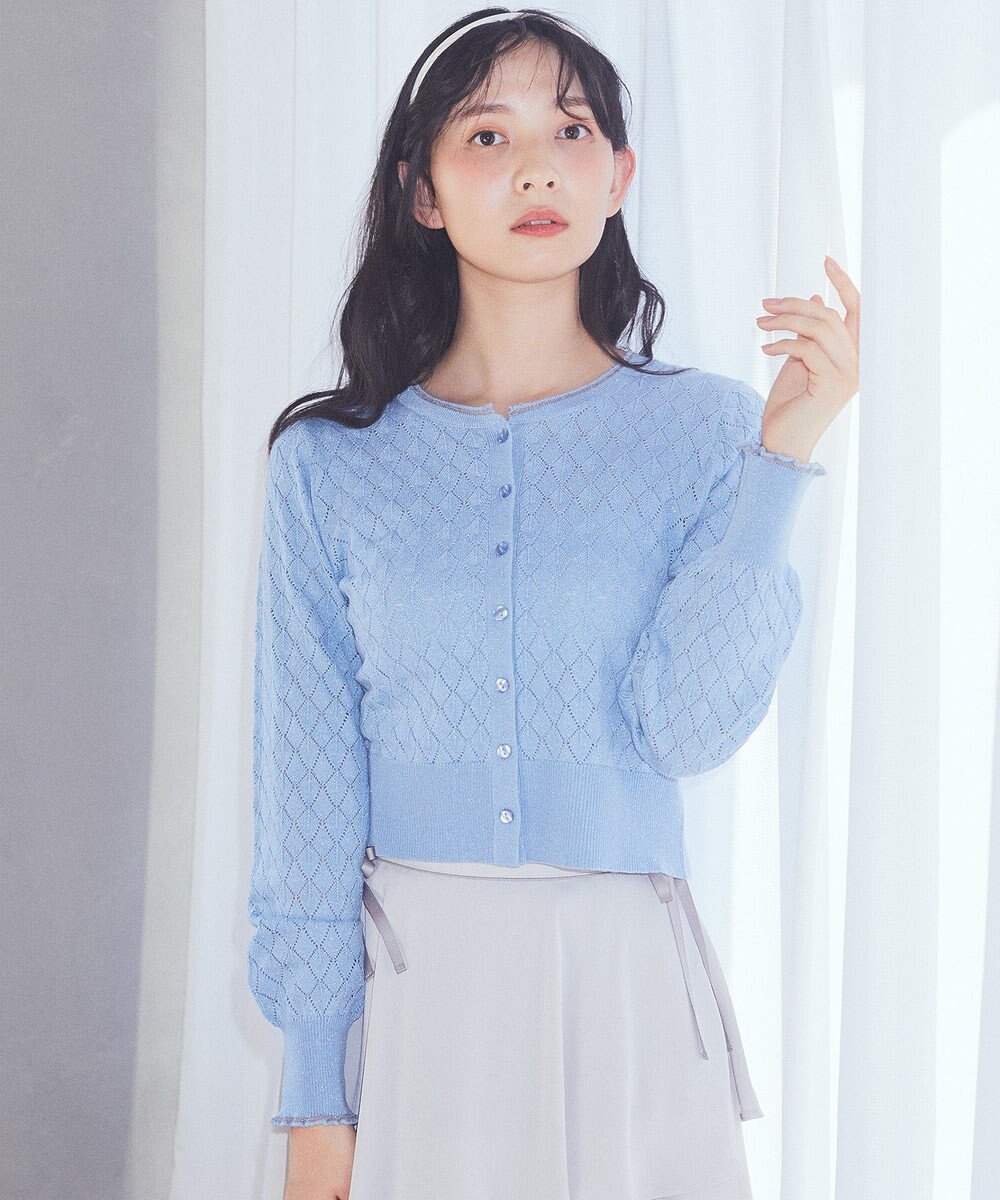 earth music&ecology シアースカラップ透かし編みカーディガン 