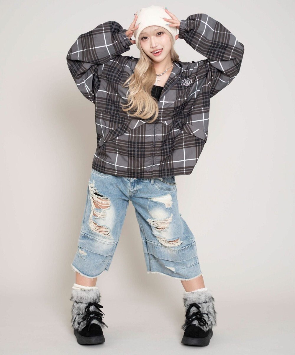 WEGO 【ユニセックス着用ITEM/MLサイズ展開】チェックロゴフードブルゾン 