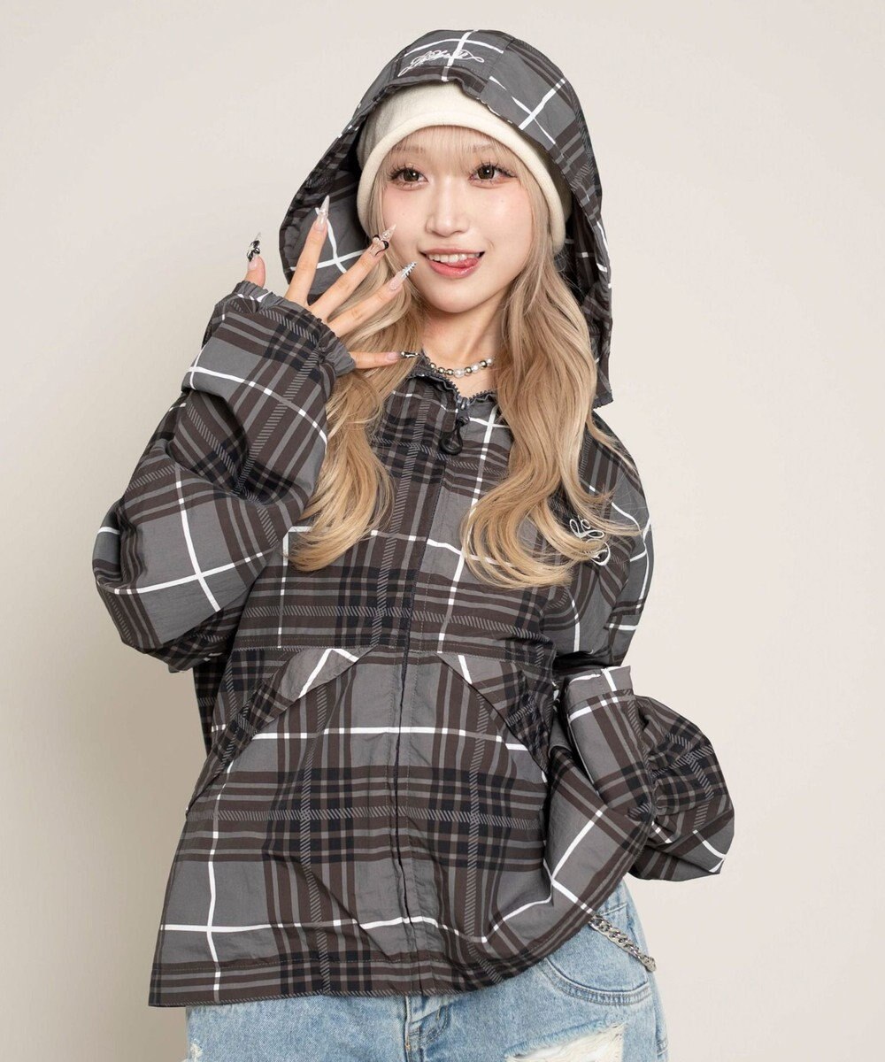 WEGO 【ユニセックス着用ITEM/MLサイズ展開】チェックロゴフードブルゾン 