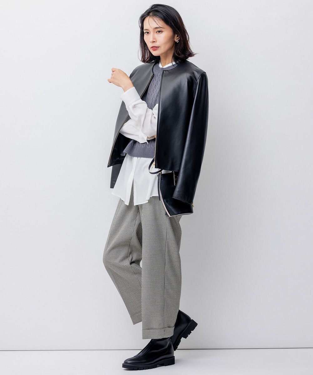 23区 ラムレザー ノーカラー ブルゾン 