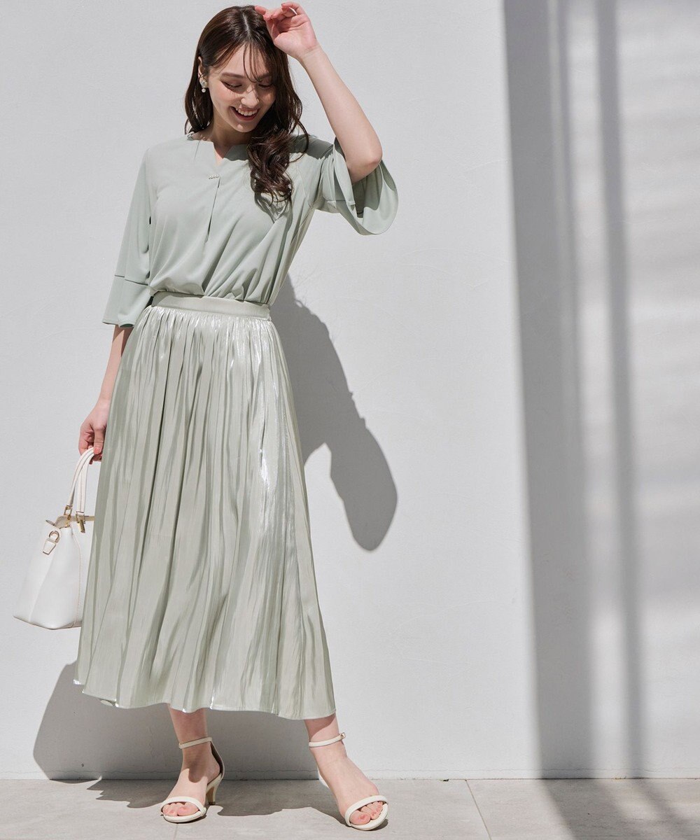 ANY SIS 【接触冷感・吸水速乾・UVケア】エアリードレープスムース 七分袖 ブラウス 