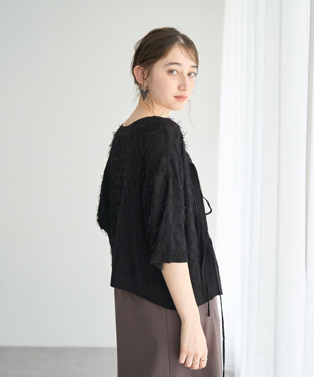 YECCA VECCA 2wayリボンフリンジニットカーディガン 