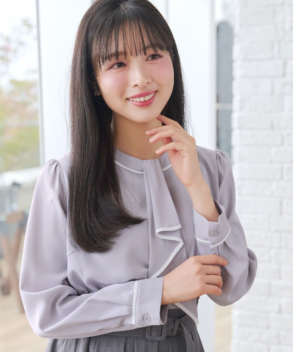 Tiaclasse L 【2WAY・新色追加】取り外し可能な​配色パイピングボウタイブラウス 