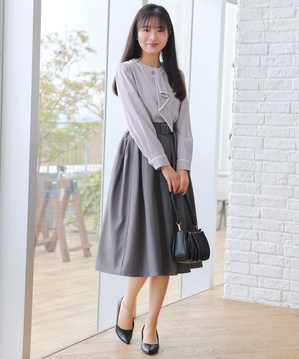 Tiaclasse L 【2WAY・新色追加】取り外し可能な​配色パイピングボウタイブラウス 