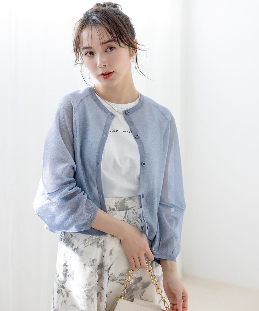 ANY SIS 【洗える】シアーランタンスリーブ カーディガン 