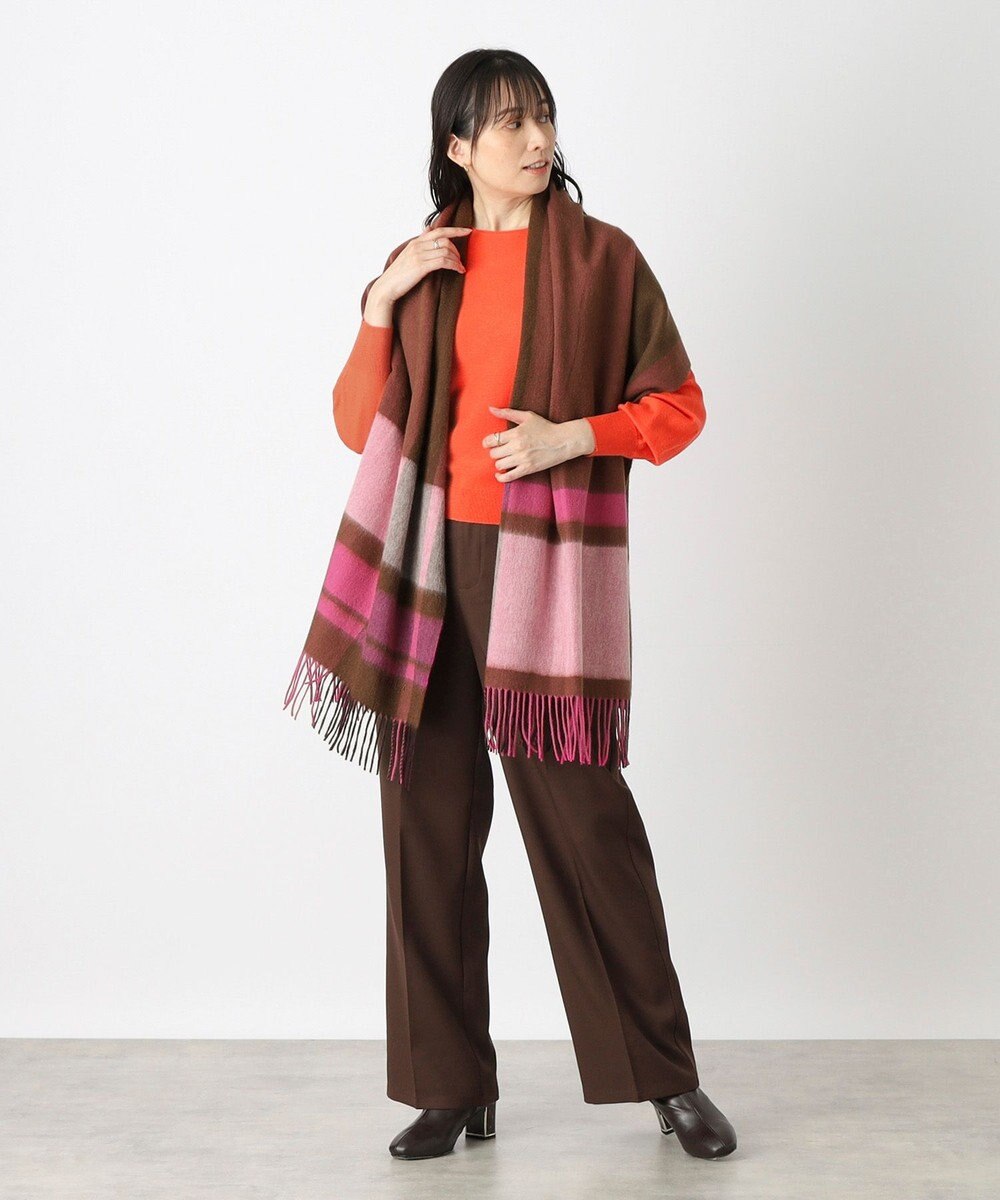 MOONBAT 【洗える】FURLA ウール100%超大判ブロックチェックストールマフラー／幅70cm 