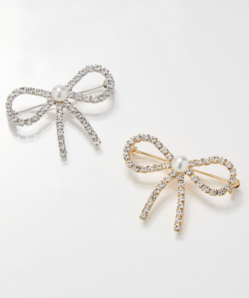 Phoebe リボンパールビジューブローチ　シルバー 