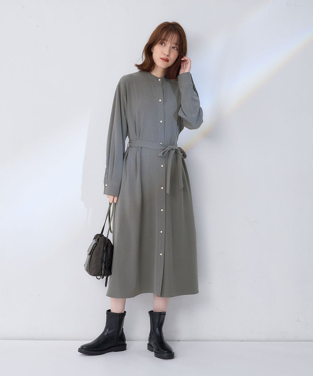 ANY 【洗濯機可能/ストレッチ】ウールライク前開きワンピース 