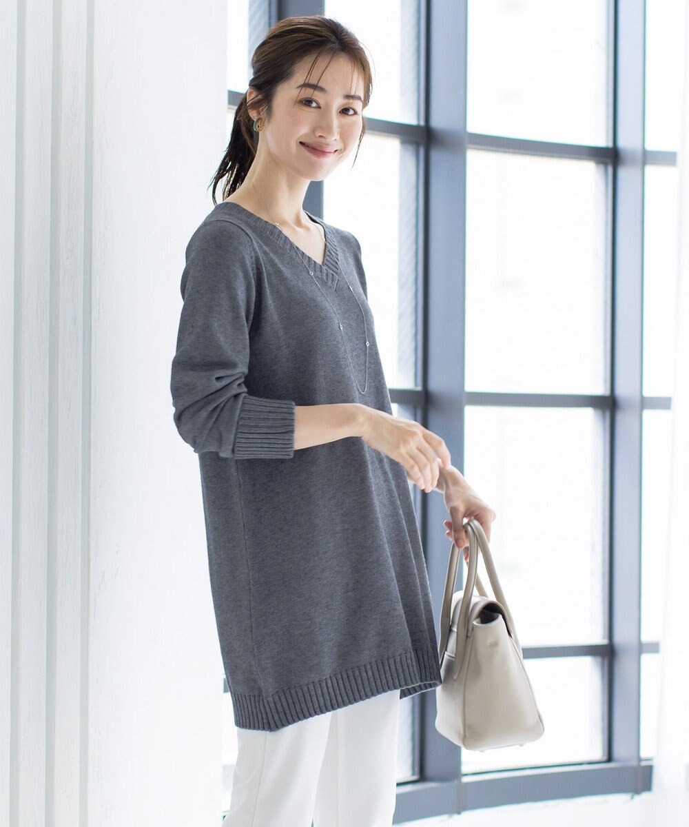 Tiaclasse 【洗える】Vネックリブニットチュニック 