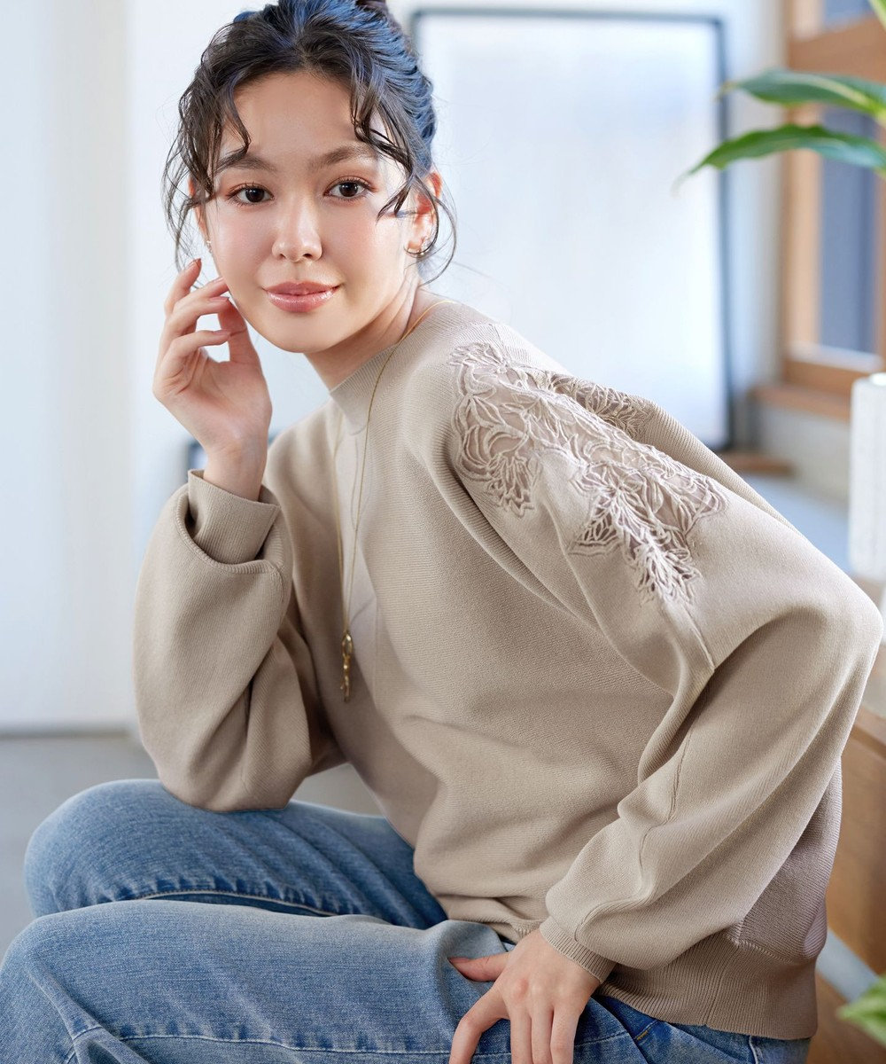 Tiaclasse 肩レースドルマンニットトップス 