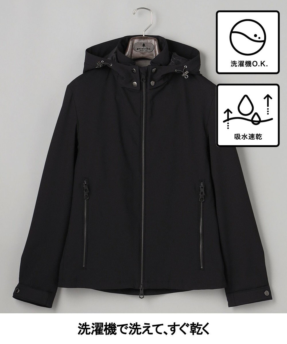 GOTAIRIKU 仕事で着られる【シワになりにくい/洗える/ストレッチ/吸水速乾】バブルテック フーデッドブルゾン 