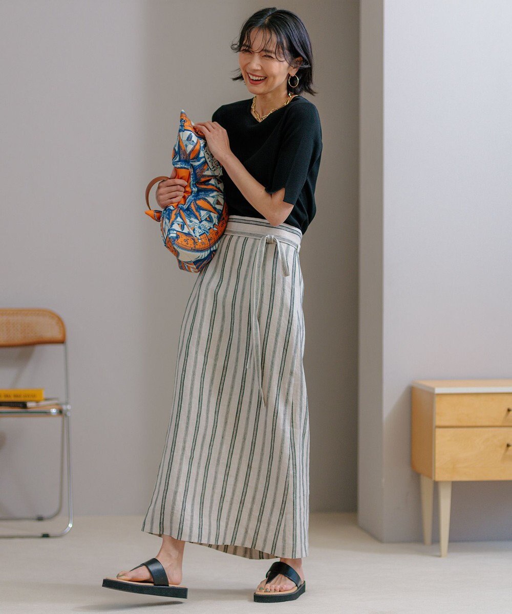 23区 【洗える】リネンストライプ Aライン スカート 