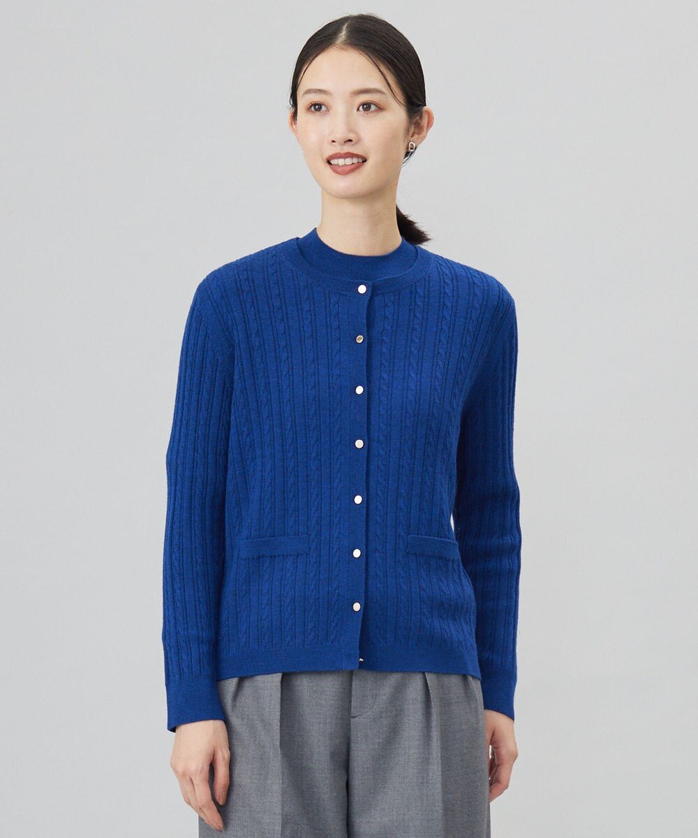 J.PRESS LADIES 【洗える】KNIT BASIC クルーネック カーディガン ブルー系