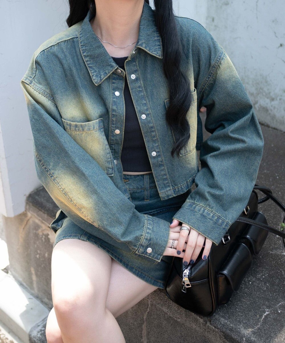 WEGO ヴィンテージウォッシュデニムショートシャツ 