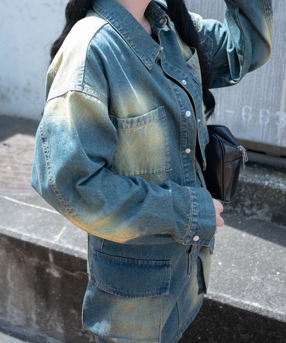 WEGO ヴィンテージウォッシュデニムショートシャツ 