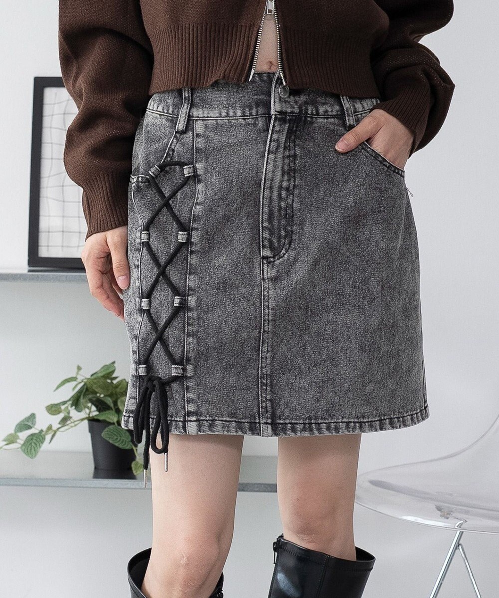 WEGO レースアップハートポケットデニムスカパン 