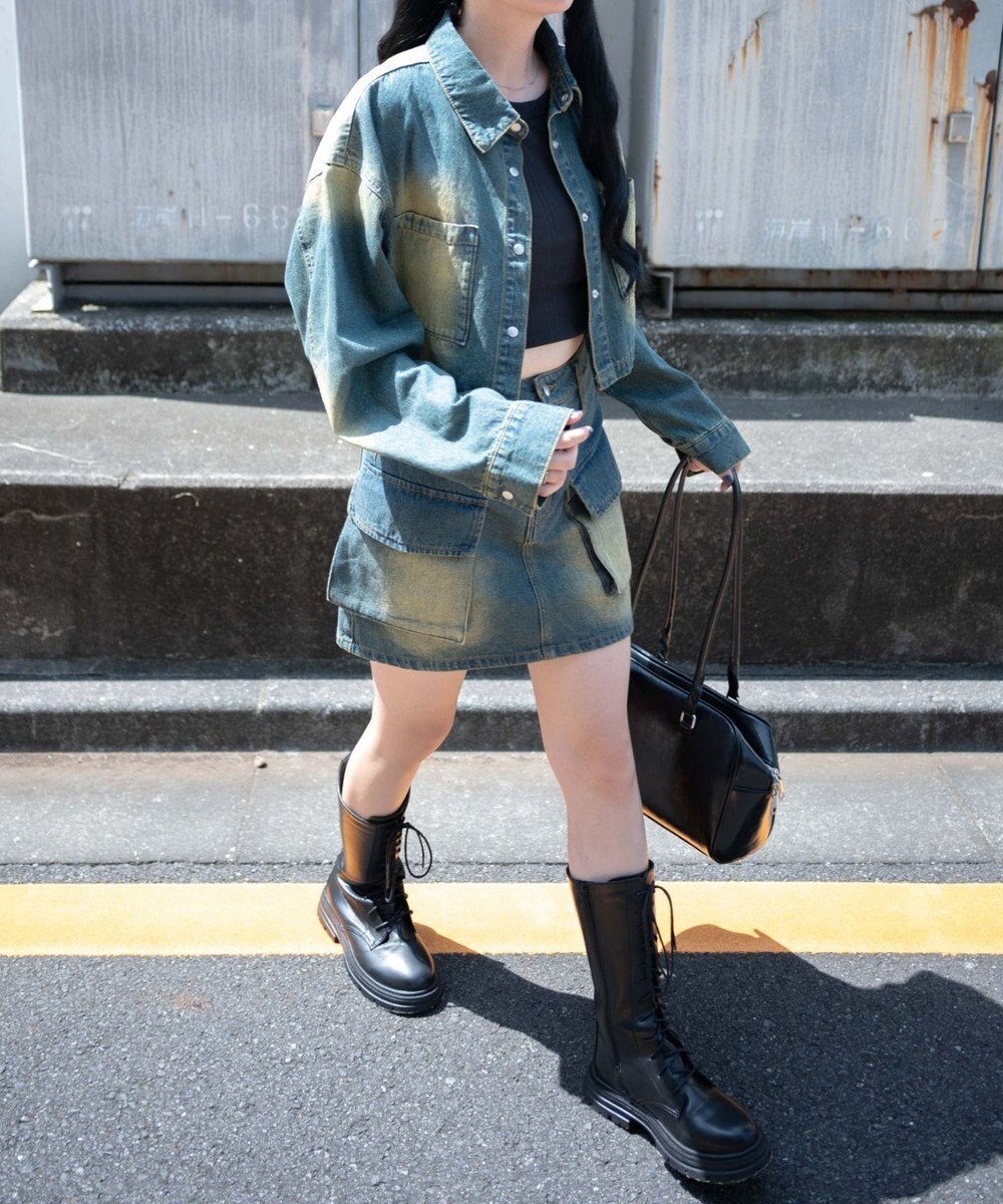 WEGO ヴィンテージウォッシュデニムショートシャツ 