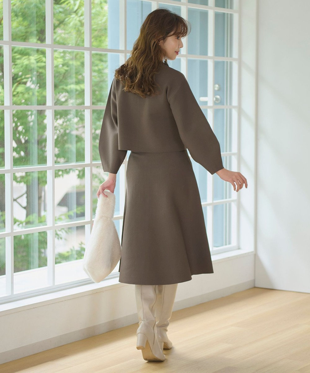 Feroux 【洗える】パフスリーブフリル ニットセットアップ 