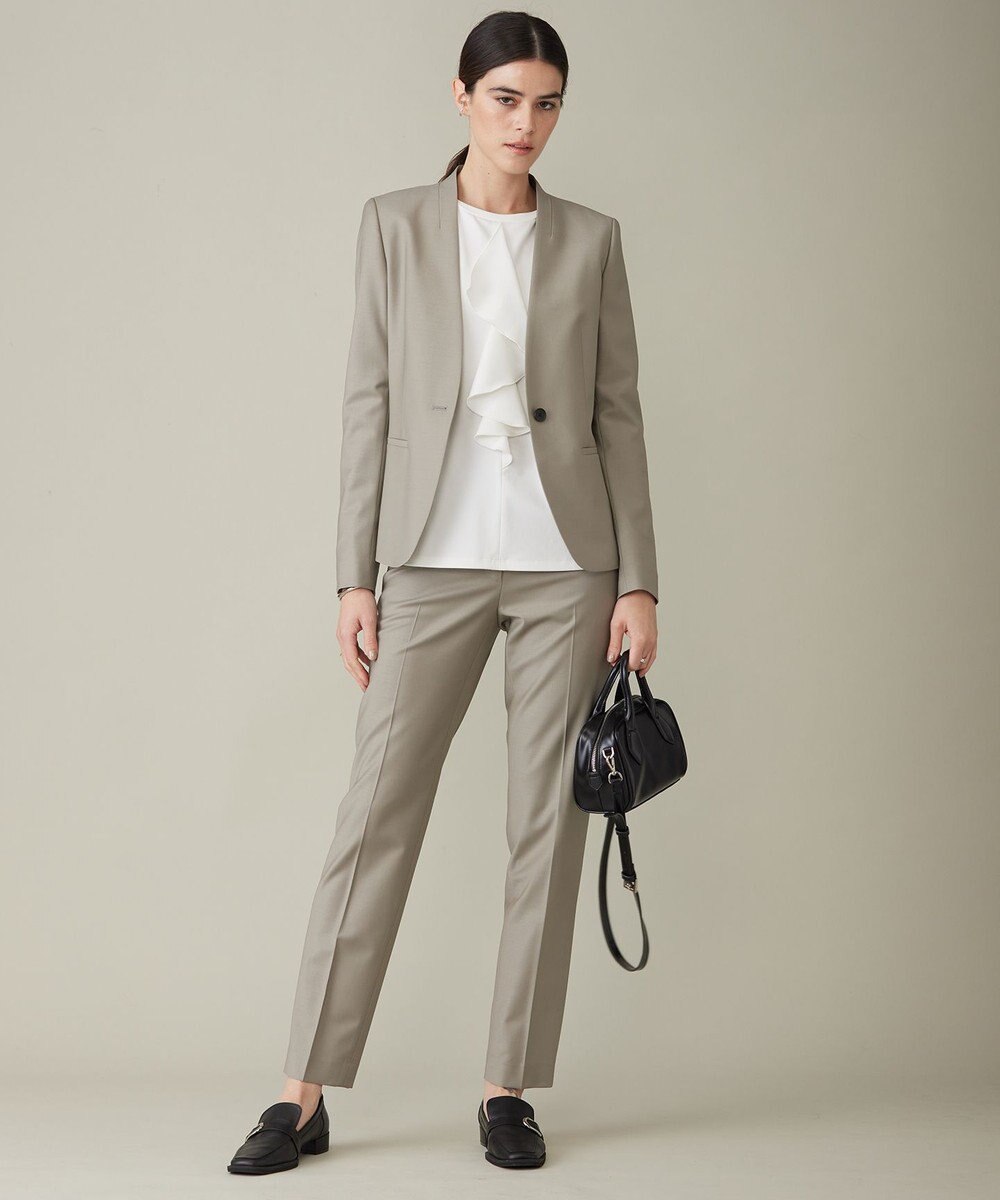 ICB 【洗える】シャイニースムース ドレープフリルカットソー 