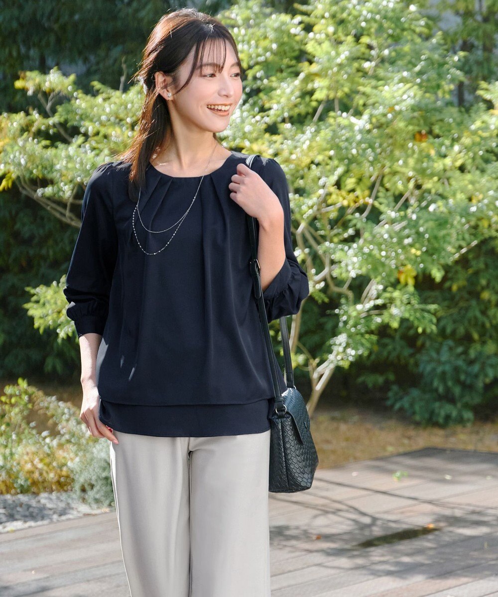 Tiaclasse 【新色追加・洗える】つまみタック袖レイヤードブラウス 