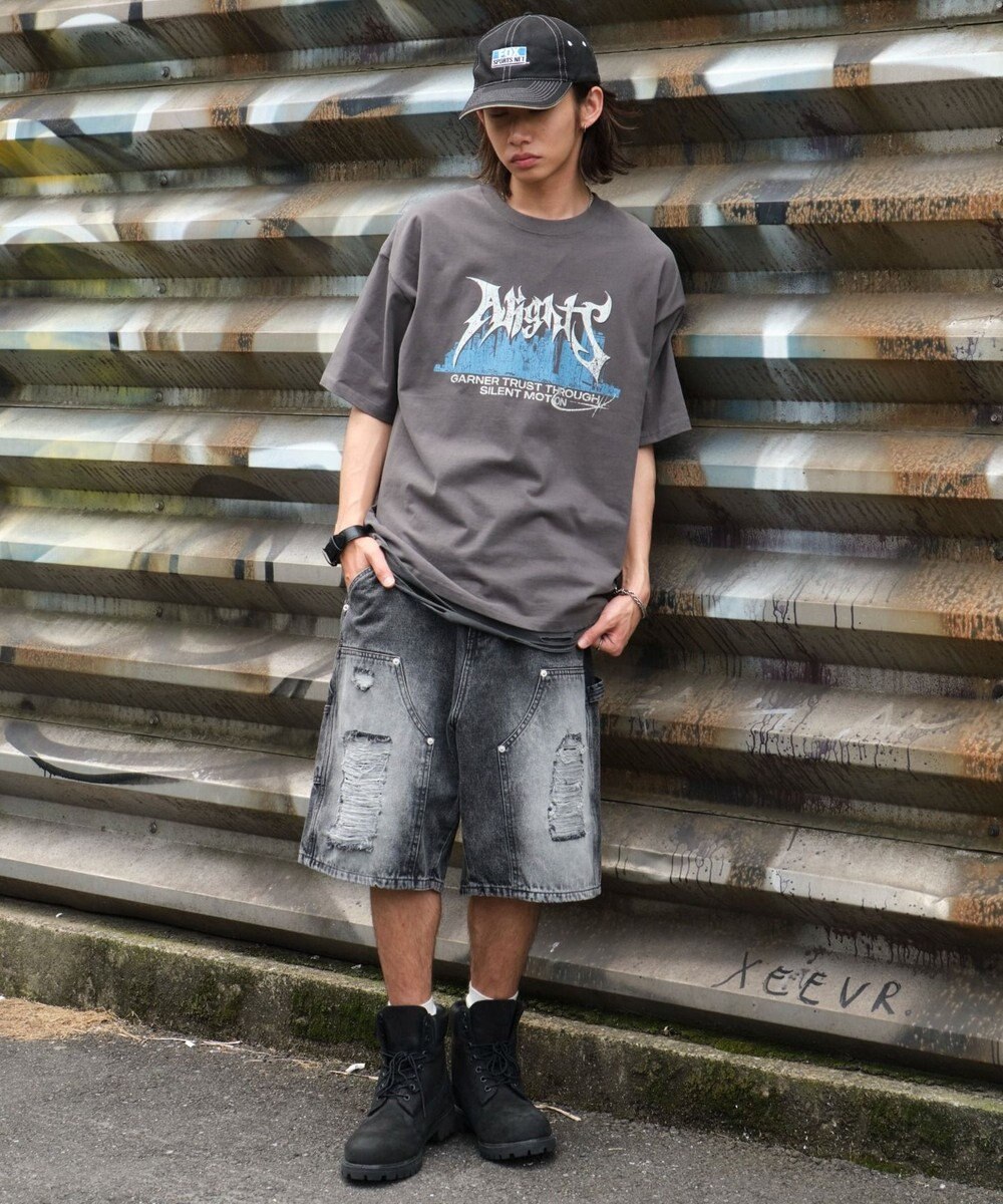 WEGO ダブルニーダメージデニムショーツ 