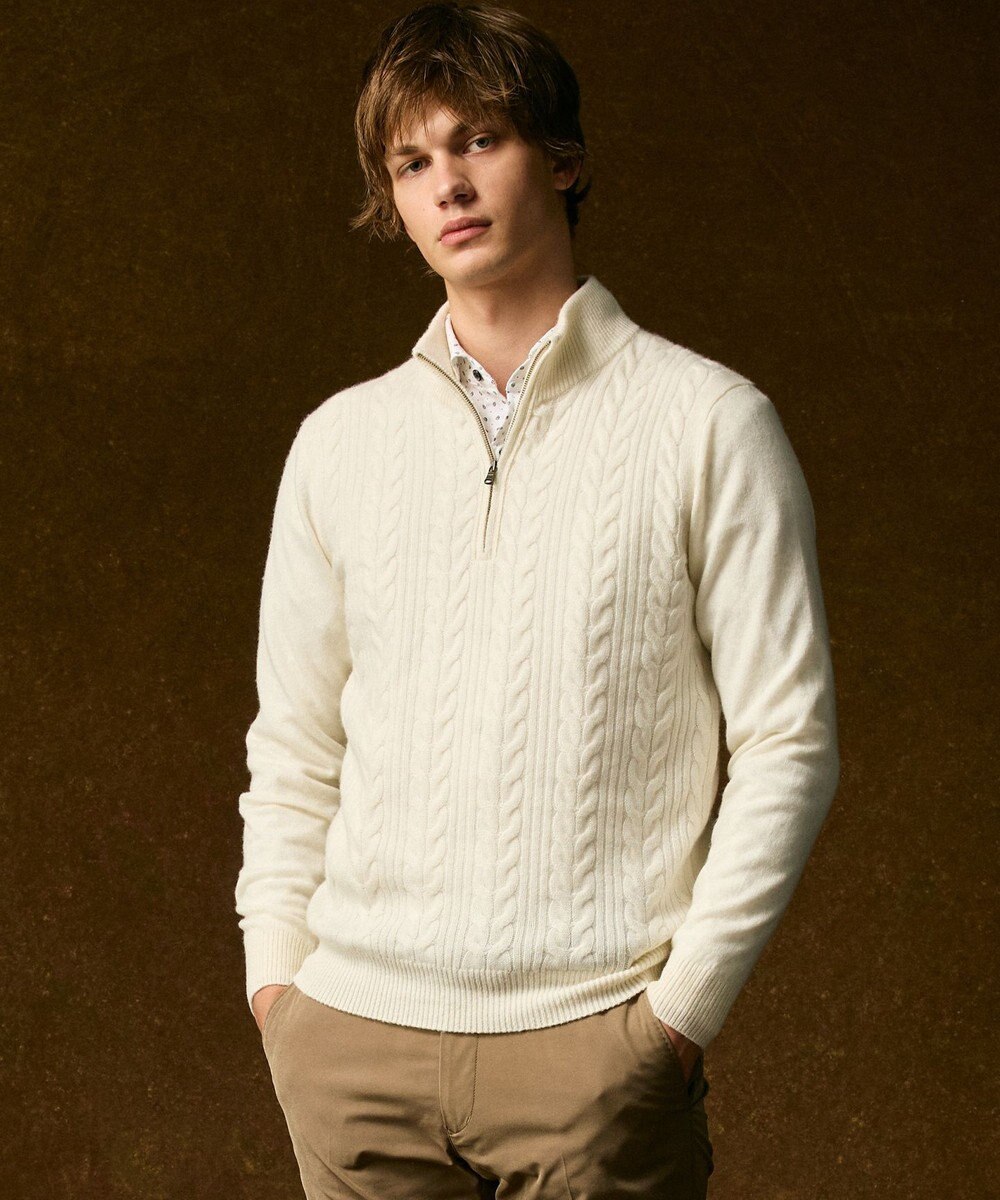 JOSEPH ABBOUD 【キングサイズ・暖か/軽量】カシミヤブレンド ハーフジップ ニット 