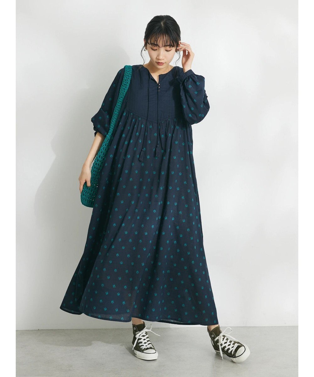 CRAFT STANDARD BOUTIQUE インド綿混キルト切替花柄ワンピース 