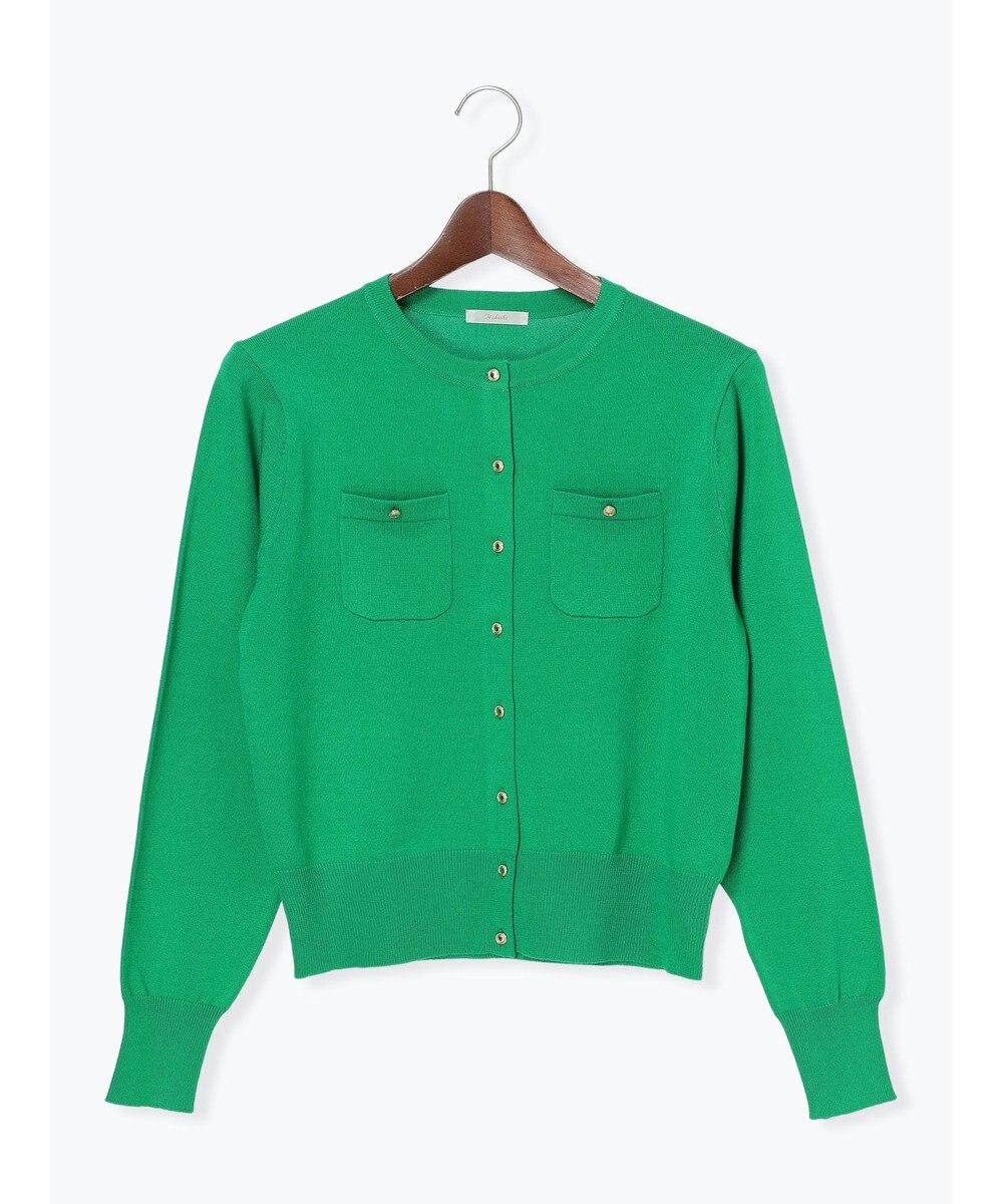 Te chichi 金釦ポケット付きクルーカーディガン 