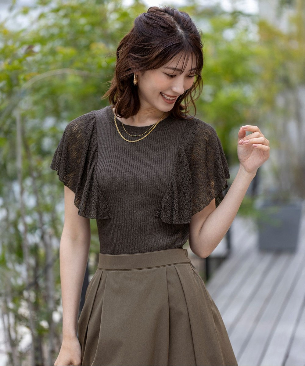 ANY SIS L 【洗える】レーシーフレアスリーブ ニット 