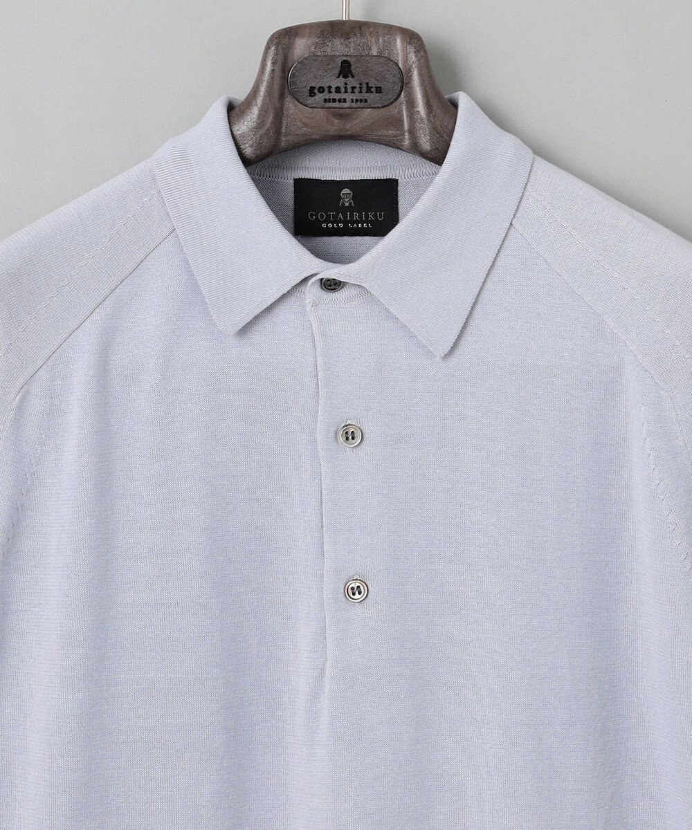 GOTAIRIKU GOLD LABEL/WEB&一部店舗限定【洗える】シーアイランドコットン ラグラン半袖ニットポロ 