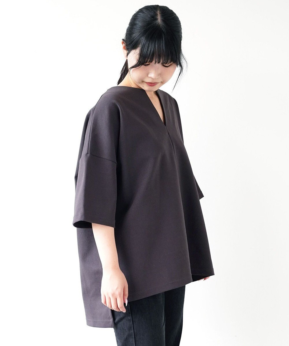 WHITE MAILS PAPER DOUBLE JERSEY KEY NECK T-シャツ 