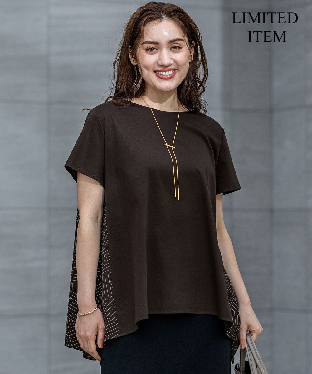 23区 L 【Lサイズ限定/洗える】スカーフプリントコンビ バックフレア カットソー 