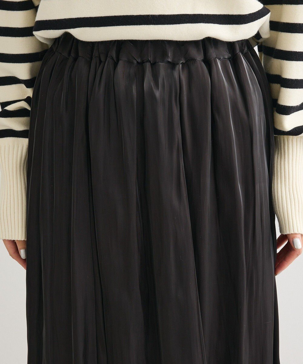 Green Parks シャイニーサテンセルフプリーツギャザーフレアスカート 