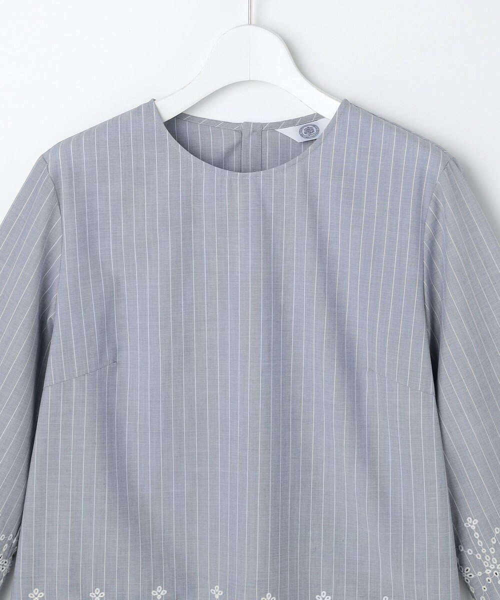 J.PRESS LADIES S ストライプ×エンブロイダリー クルーネック ブラウス 