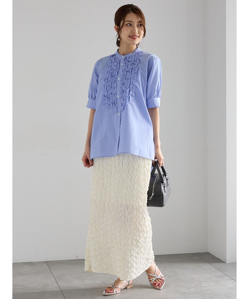 Te chichi フロントフリル5分袖ブラウス 