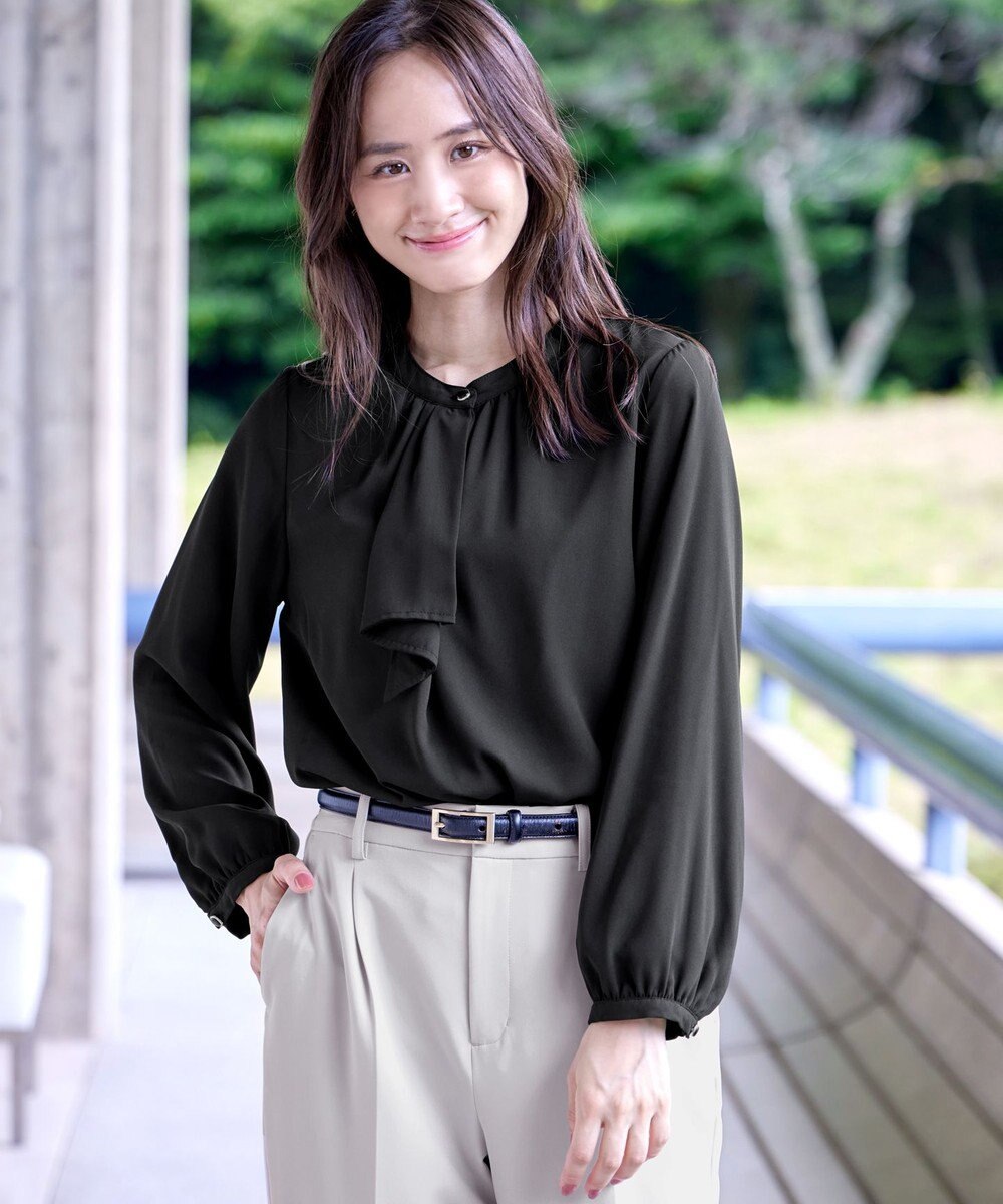 Tiaclasse L 【洗える】【スマート裏起毛】ジョーゼットフリルブラウス 