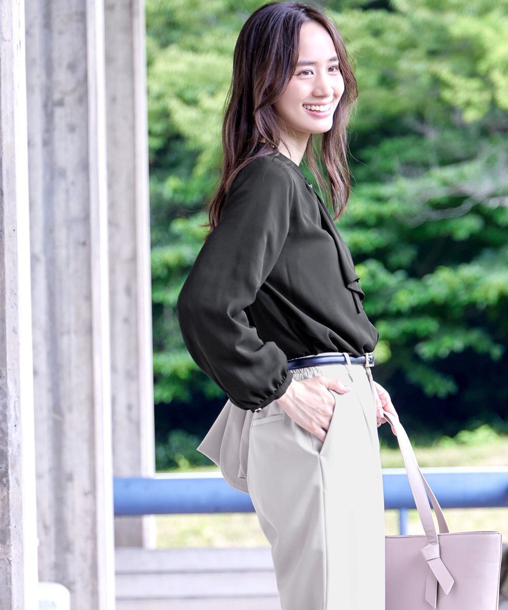 Tiaclasse L 【洗える】【スマート裏起毛】ジョーゼットフリルブラウス 