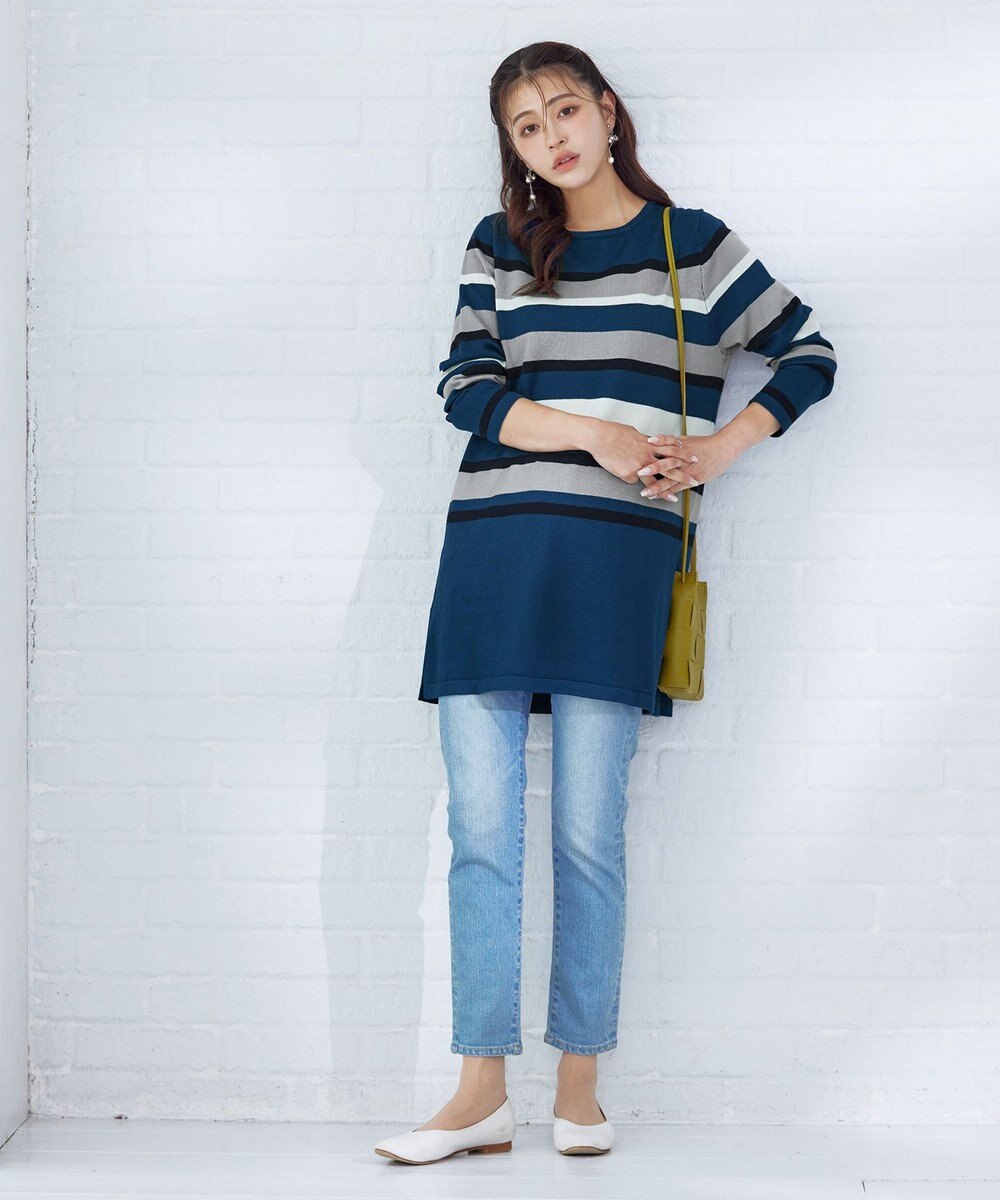 Tiaclasse 【洗える】マルチボーダーニットチュニック 