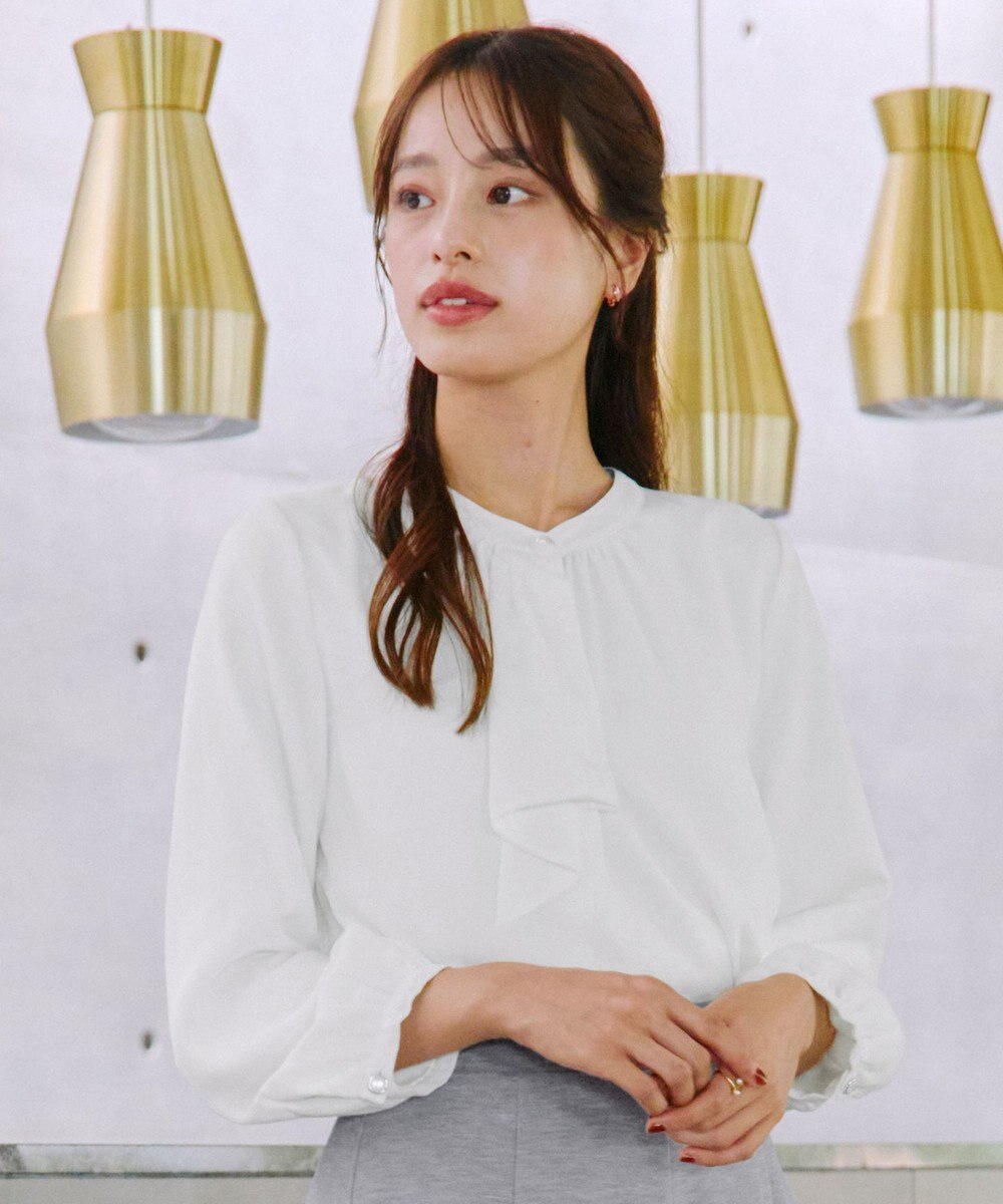 Tiaclasse 【洗える・スマート裏起毛】ジョーゼットフリルブラウス 