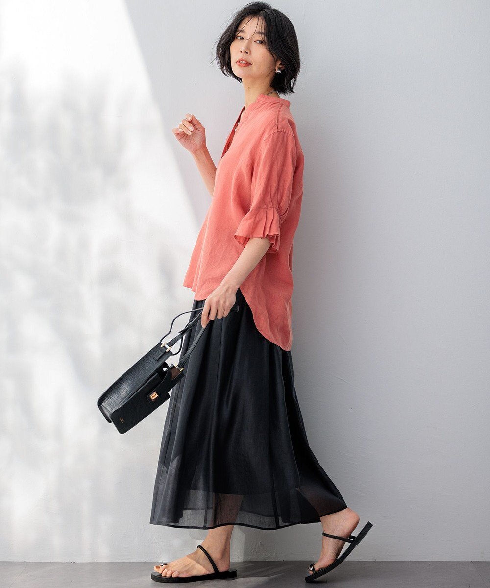 23区 L 【洗える】LIBECOリネン デザインスリーブ ブラウス 