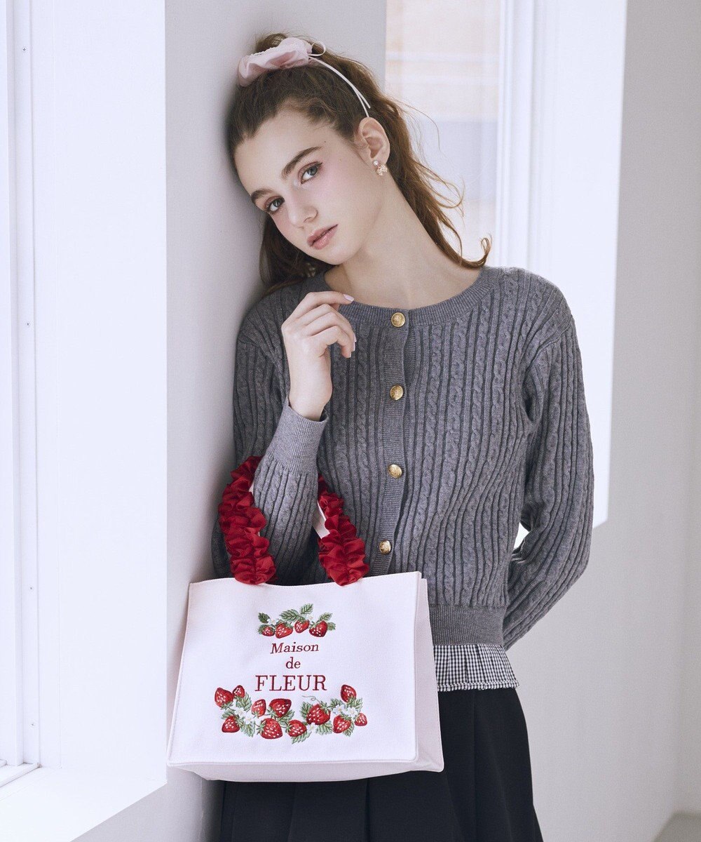 Maison de FLEUR いちごフリルハンドルスクエアトートバッグ 