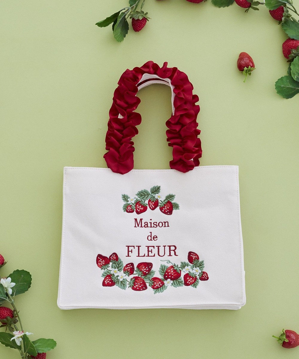 Maison de FLEUR いちごフリルハンドルスクエアトートバッグ 