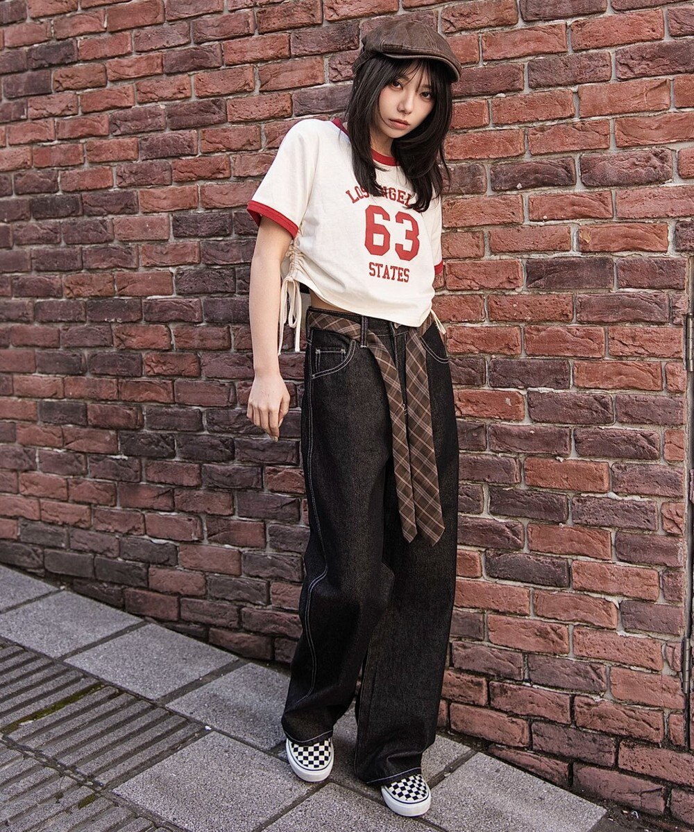 WEGO グラフィックサイドリボンドロストショートT 