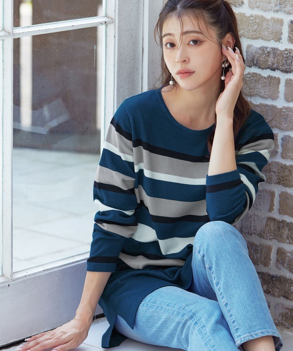 Tiaclasse 【洗える】マルチボーダーニットチュニック 